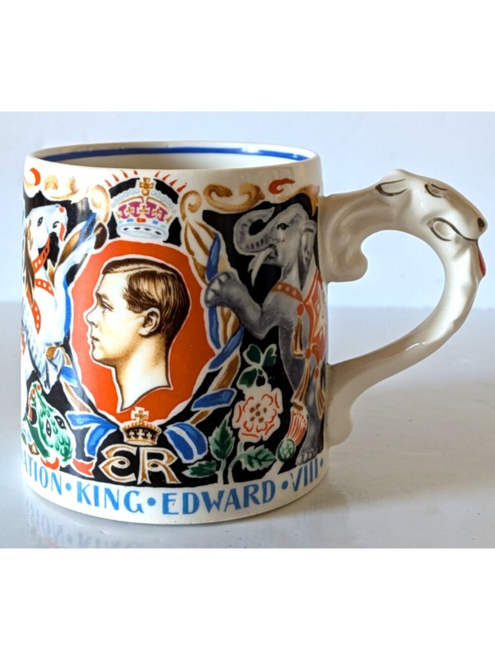1937 King Edward VIII Commemorative Mug By Dame Laura Knight Lion Handle England